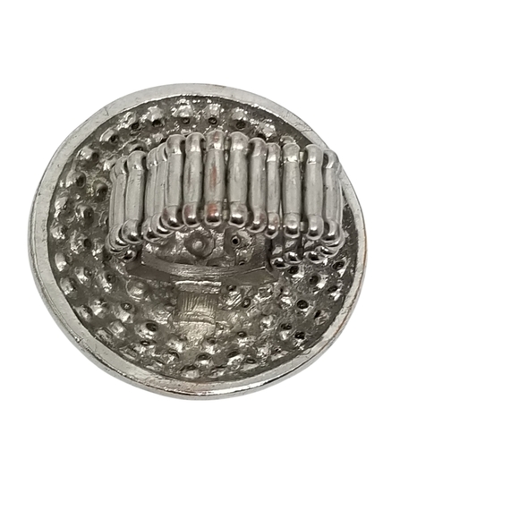 VINTAGE SILVERTONE DOME DESIGN SET WITH BLUE GLASS RHINESTONES STRETCH RING - Picture 5 of 5